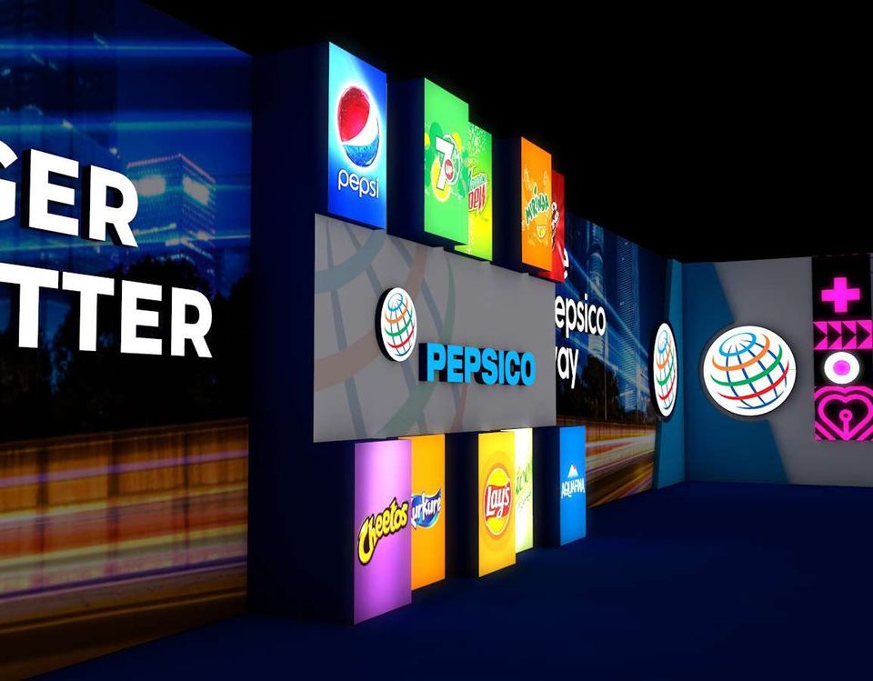 Lit brand wall with product panels, 3D proposal