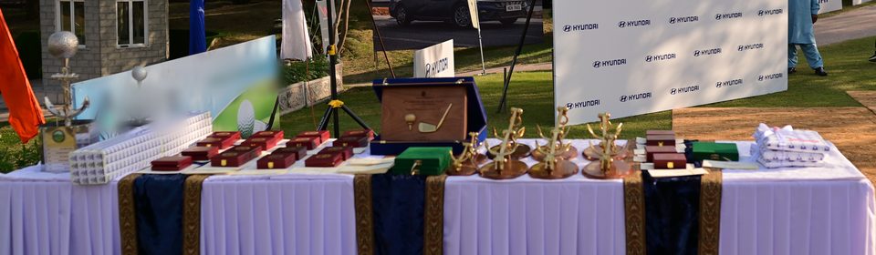 Prize table with trophies and medal boxes